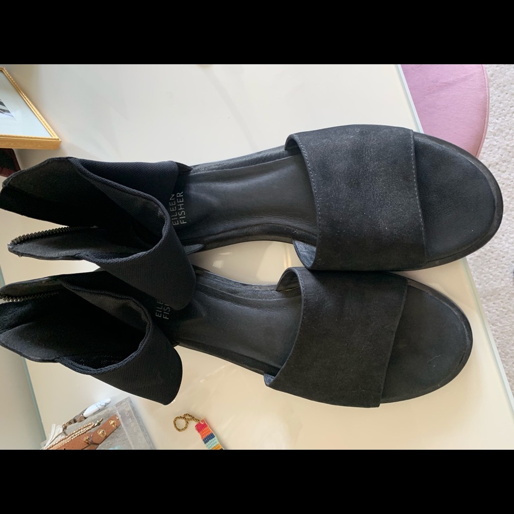 Eileen Fisher black leather sandals